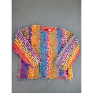 Ann Maurice Jacket Womens XL Multicolor‎ Rainbow Shaggy Yarn Textured Boho India